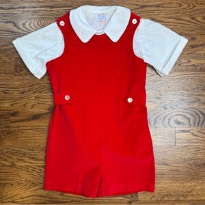 NWOT Vintage Imp Originals Red Velvet Kids Romper One Piece & White Shirt 6